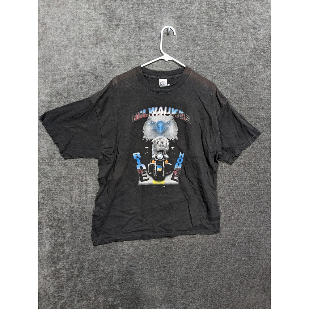 Vintage Harley Davidson 100th Anniversary T-Shirt Milwaukee Ride Home Black XL